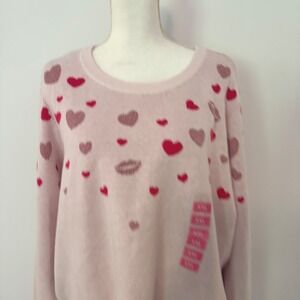 Feeling Festive Pink Hearts Lips Sweater 2X super soft NEW Crewneck